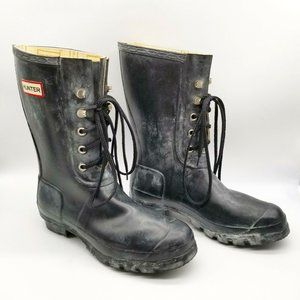 Hunter Core Original Lace Wellington Boots Mid Calf Rain Black  Sz US 8